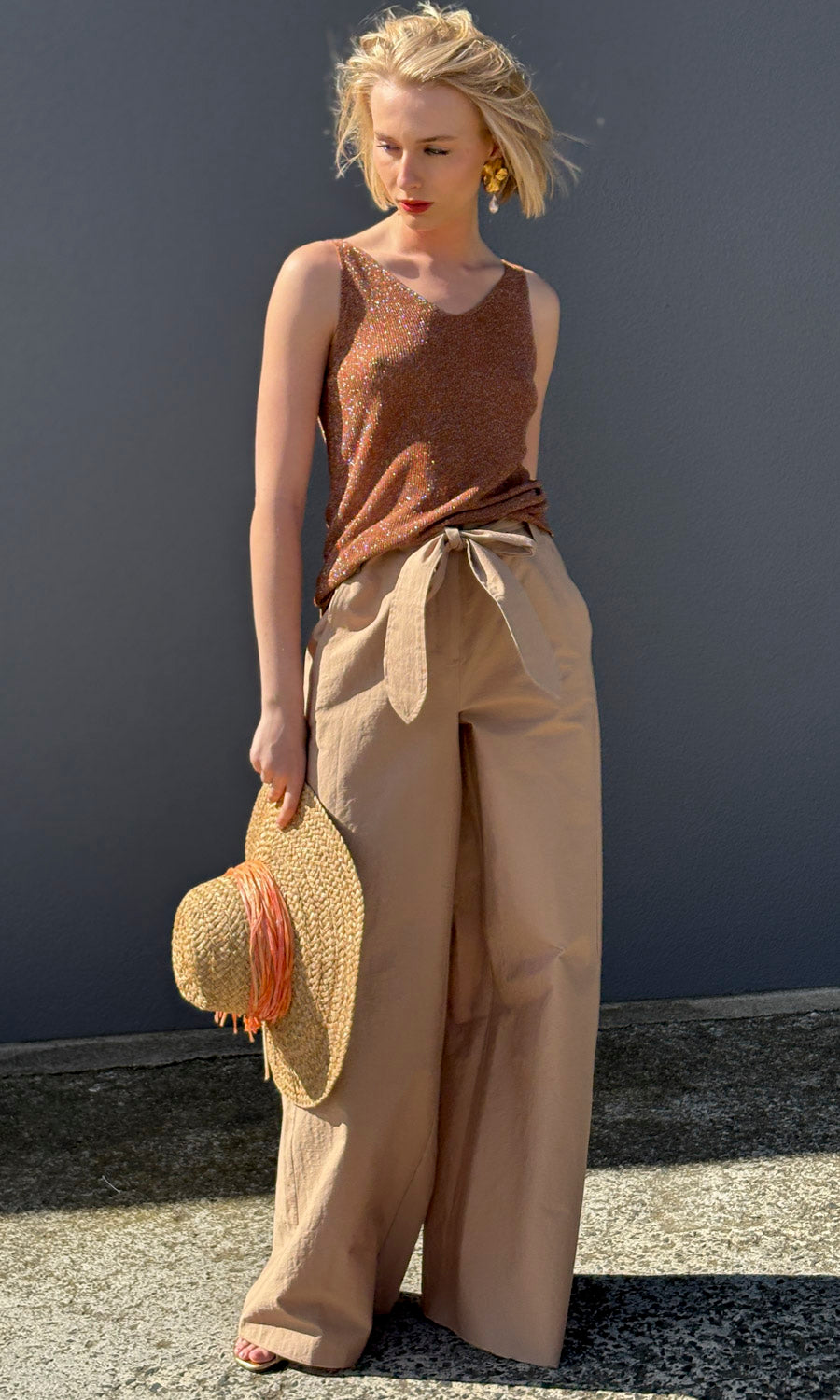 hoss Knitted Lurex Tank - Copper