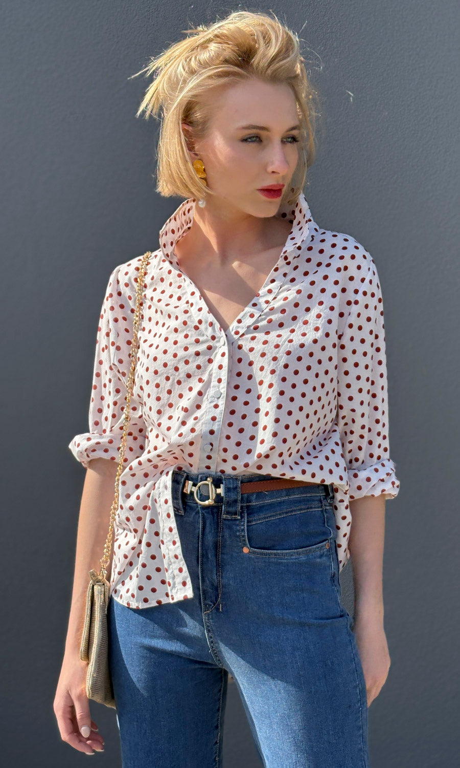 hoss Rebecca Polka Dot Shirt - Rust Red Polka Dot