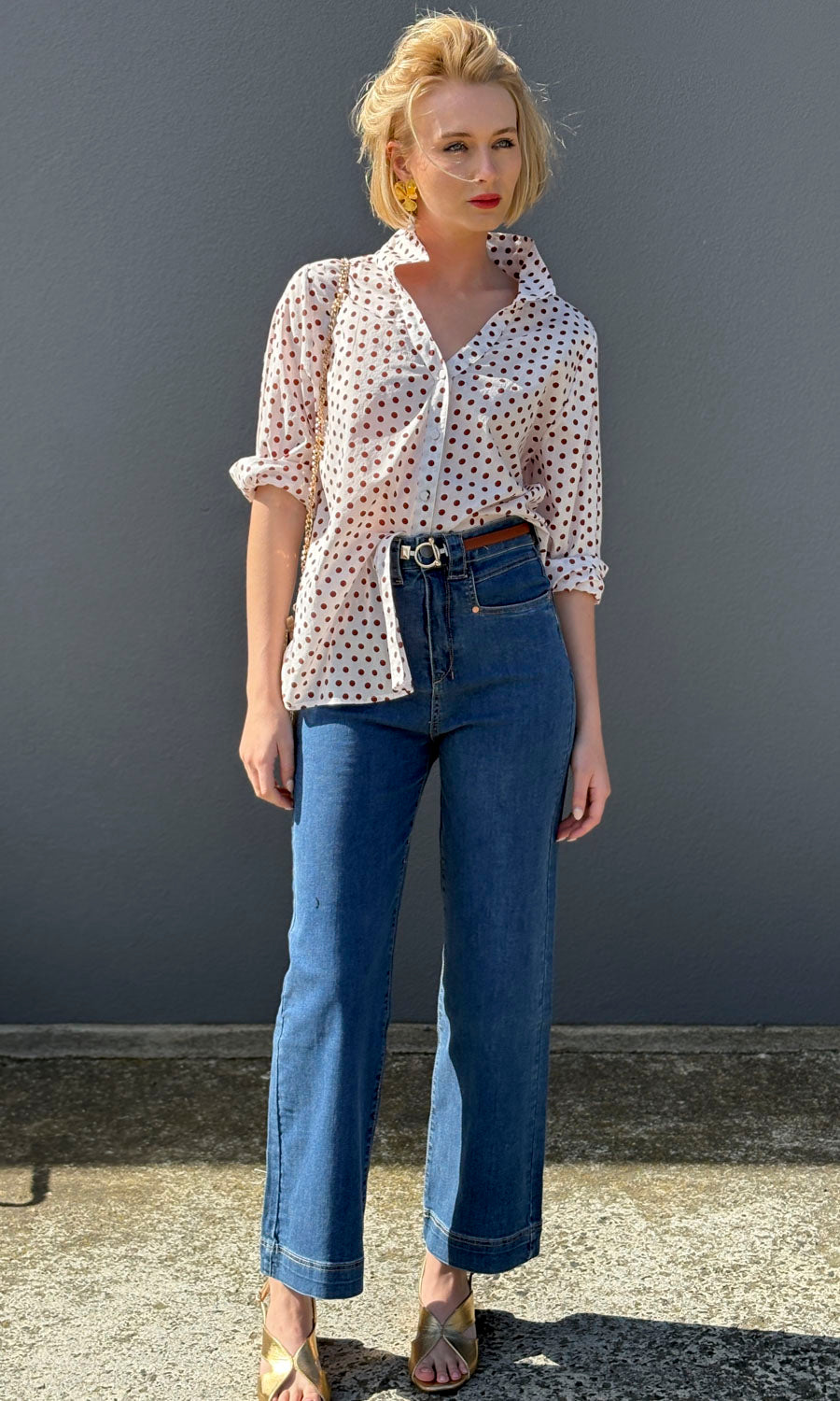 hoss Rebecca Polka Dot Shirt - Rust Red Polka Dot