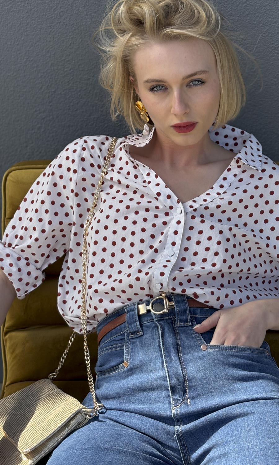 hoss Rebecca Polka Dot Shirt - Rust Red Polka Dot
