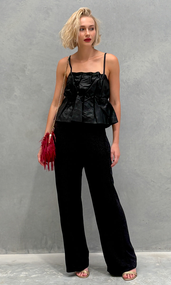 Second Female Ruched Black Leather Top