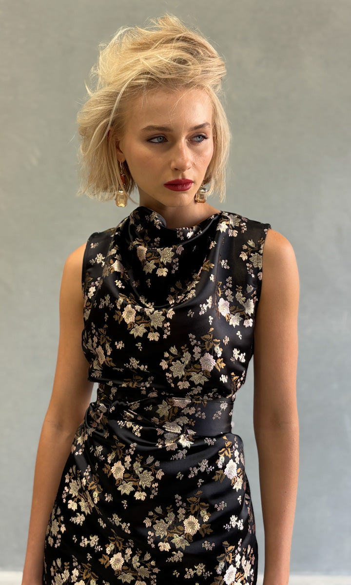 Hoss Erin Black Satin Blossom Dress