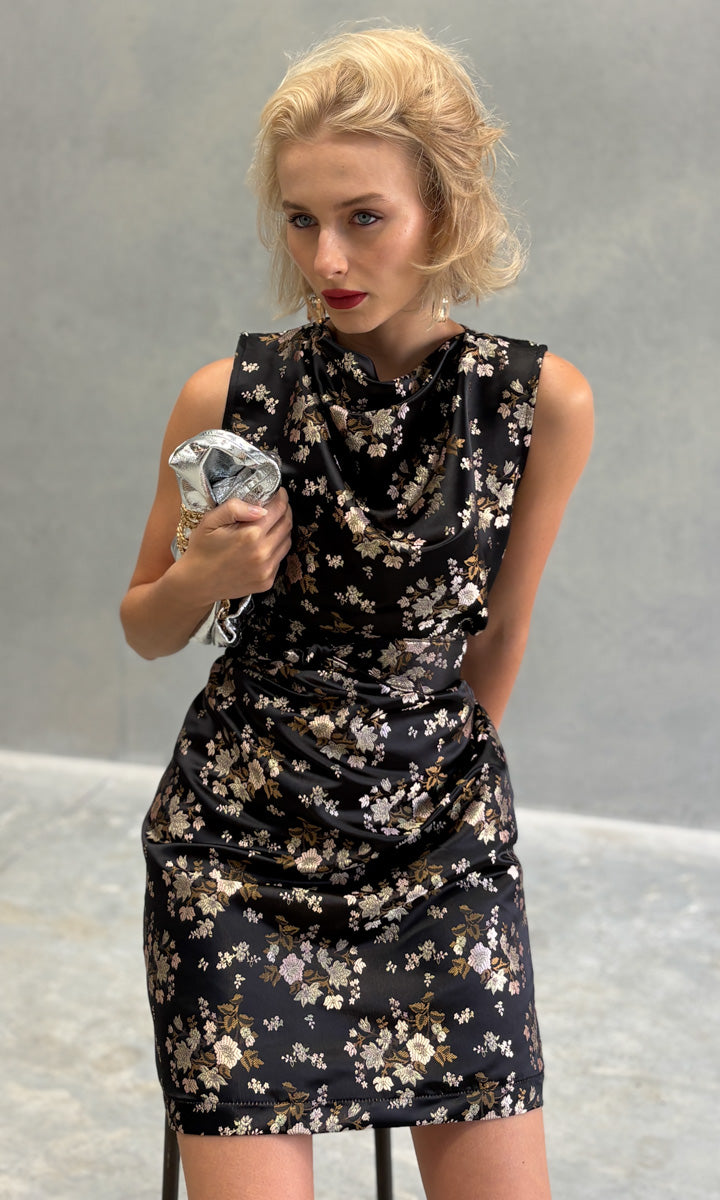 Hoss Erin Black Satin Blossom Dress