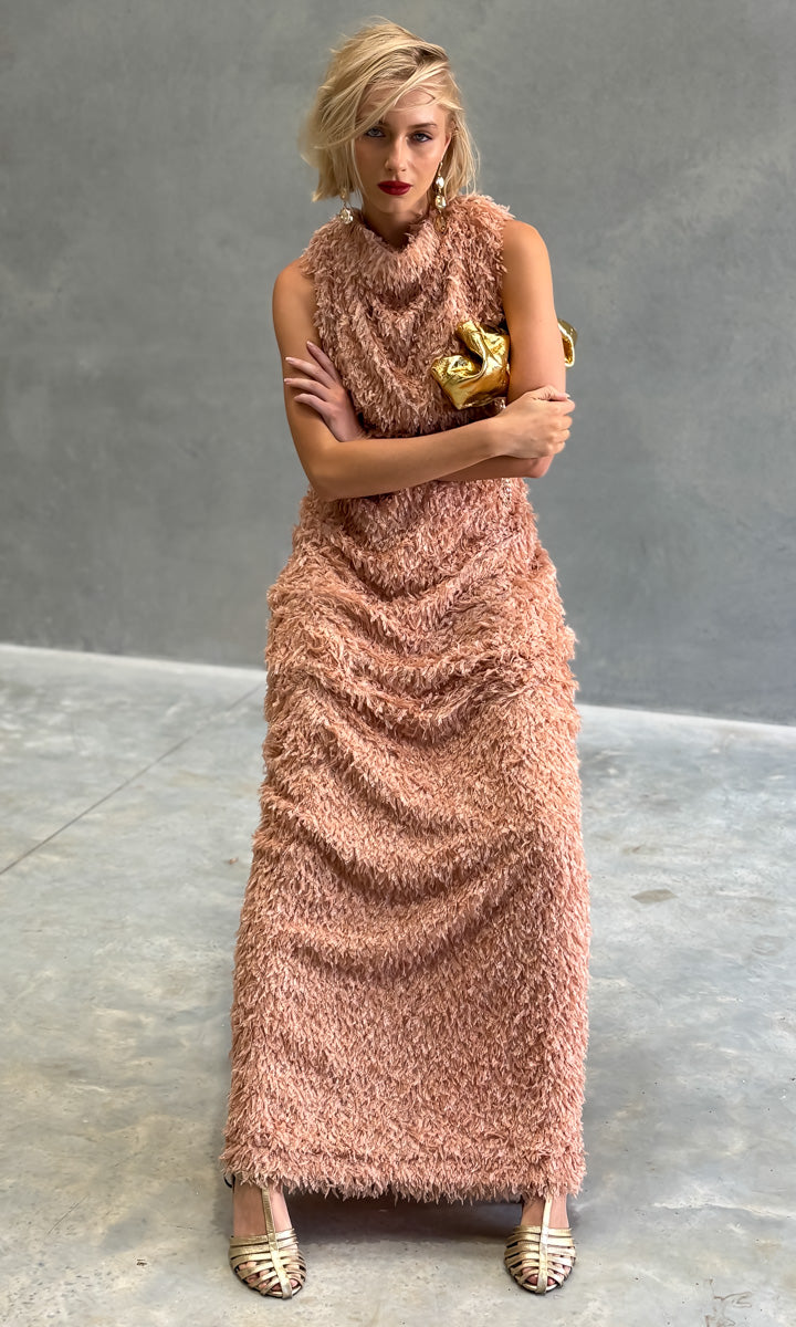 hoss Futurist Maxi Dress - Dusty Apricot Feather