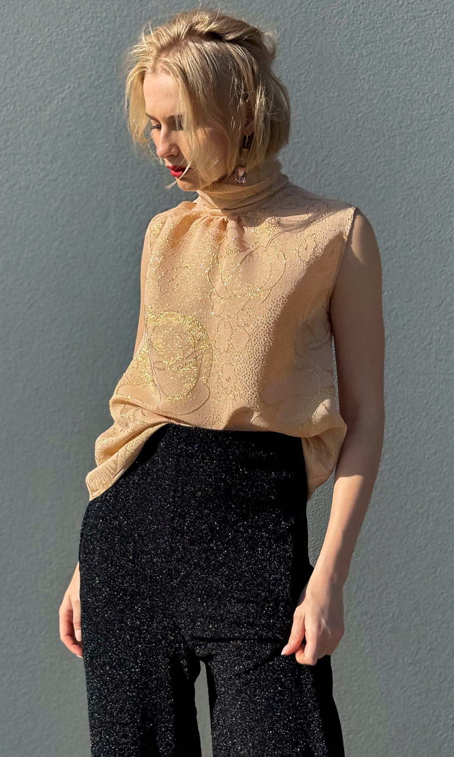 hoss Mardi Silk Scarf  Top - Blush Gold