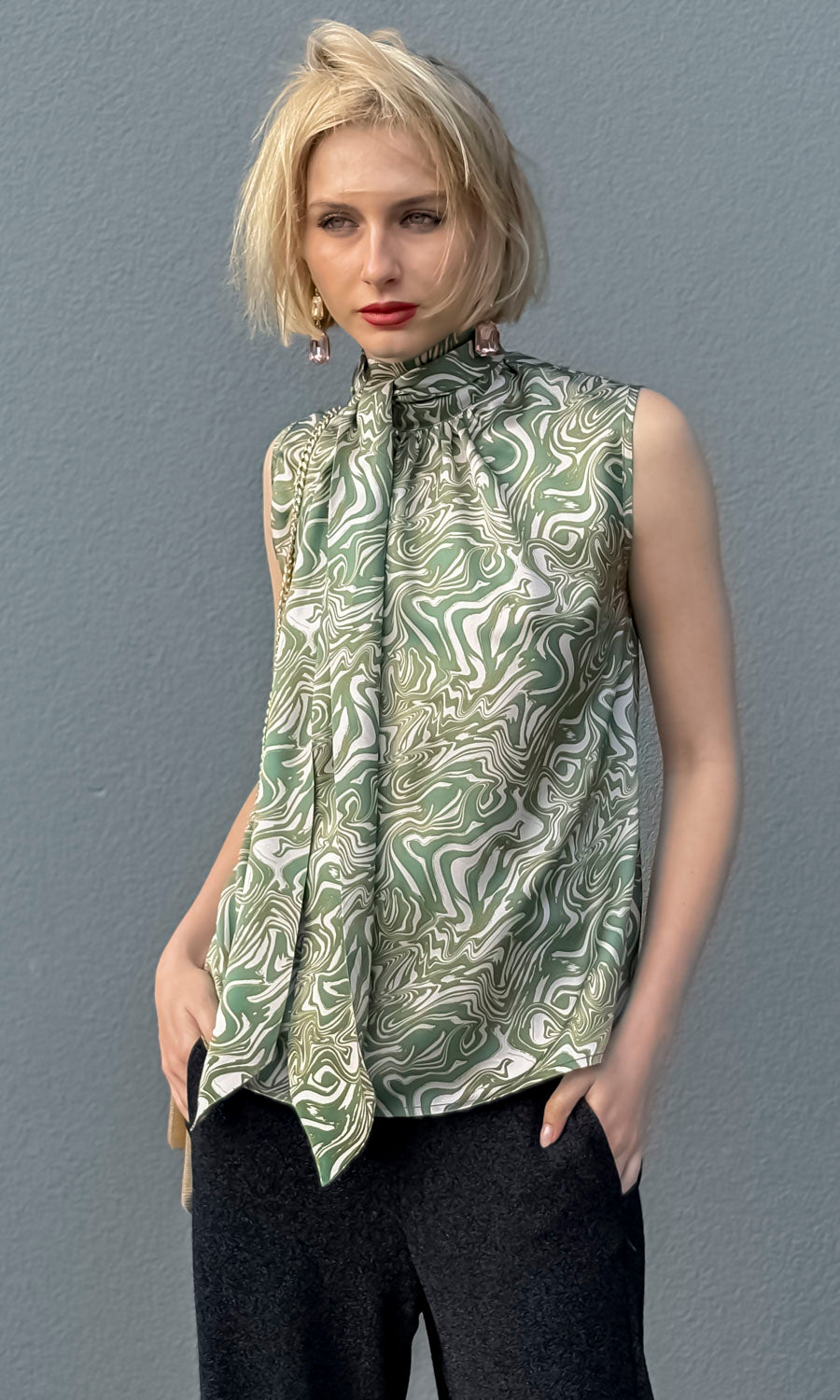 hoss Mardi Silk Scarf  Top - Green Swirl