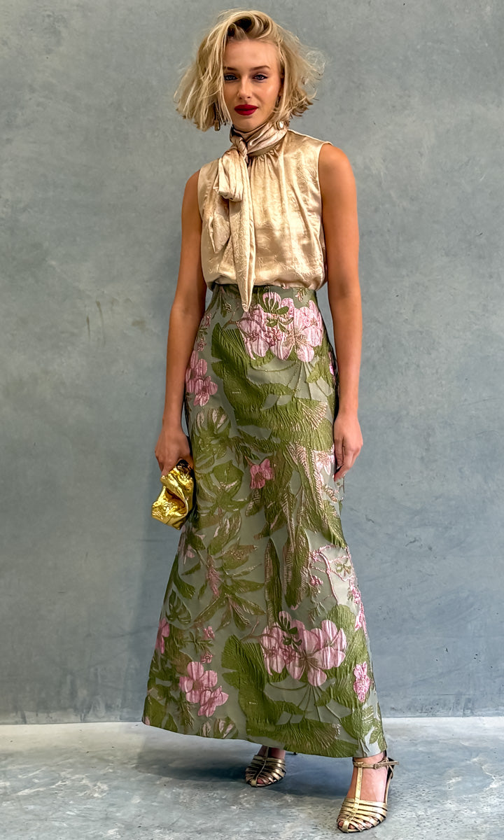 hoss Bronte Maxi Skirt - Green Botanical Brocade