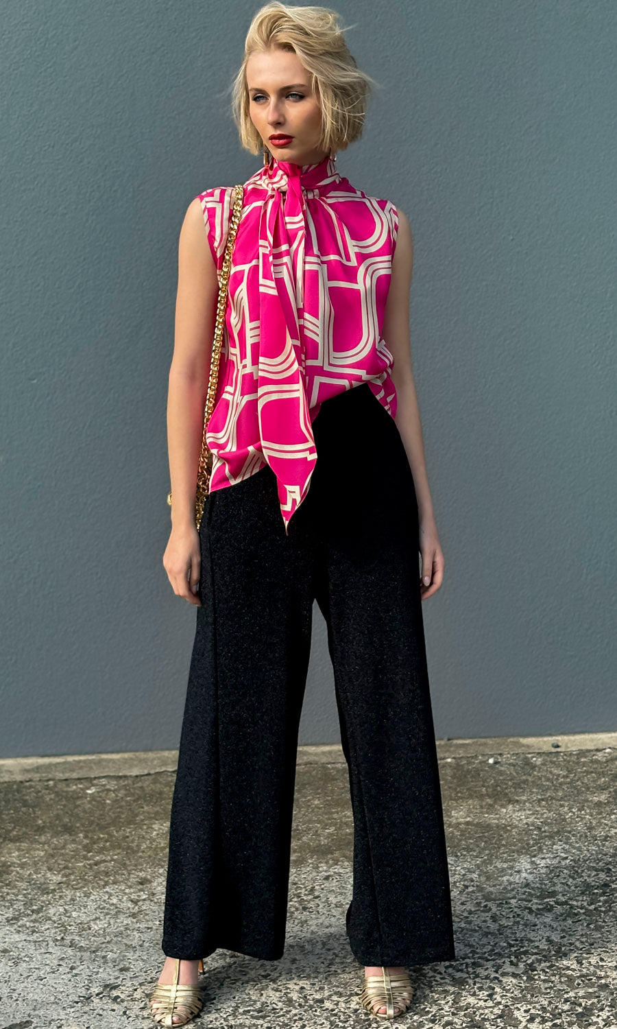 hoss Mardi Silk Scarf  Top - Pink Geometric