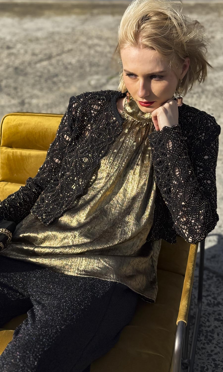 Sabina Musayev Black Metallic Bead Jacket