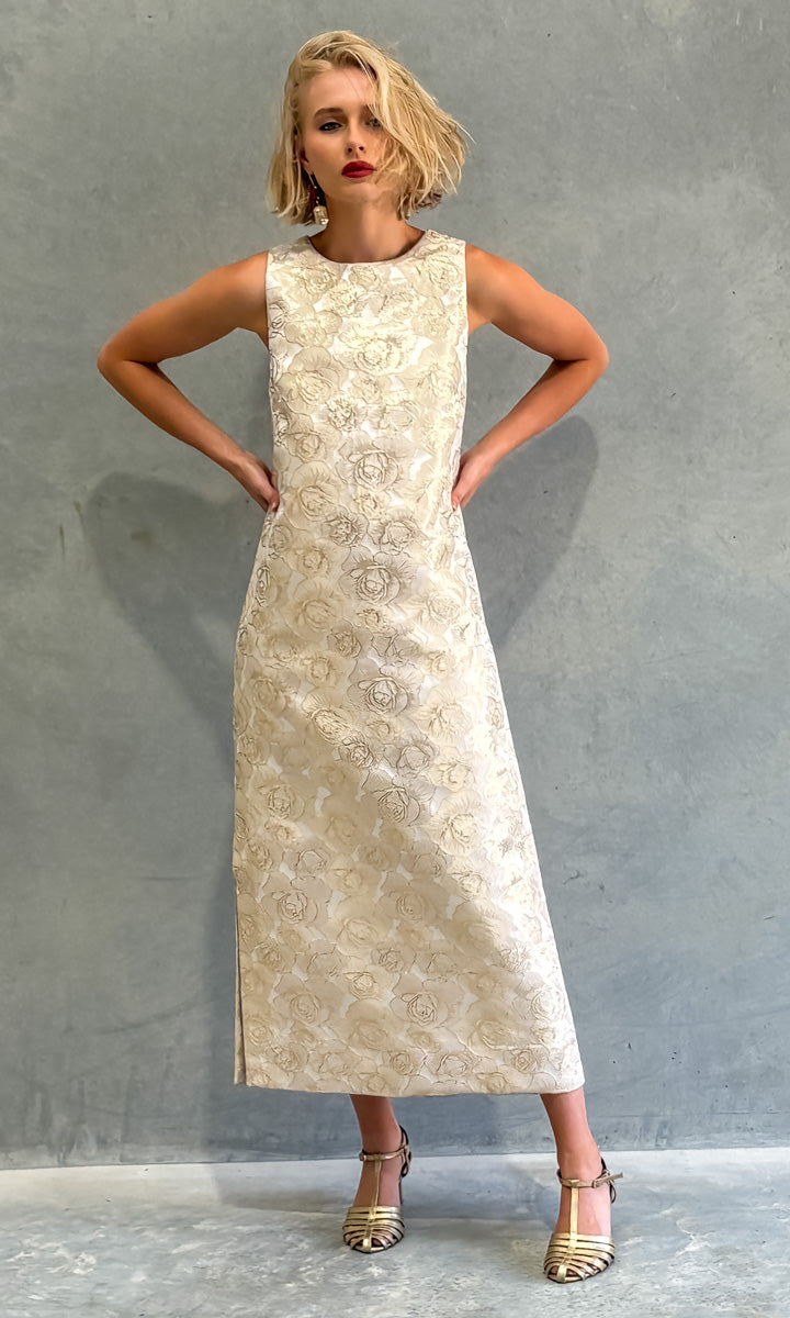 HOSS Eloise Versailles Pale Gold Brocade Silk Maxi