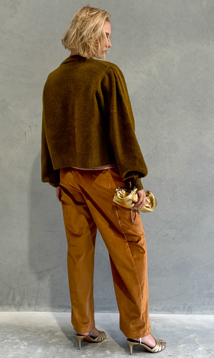 Charlie Oversized Gold Button Cardi - Forest Green