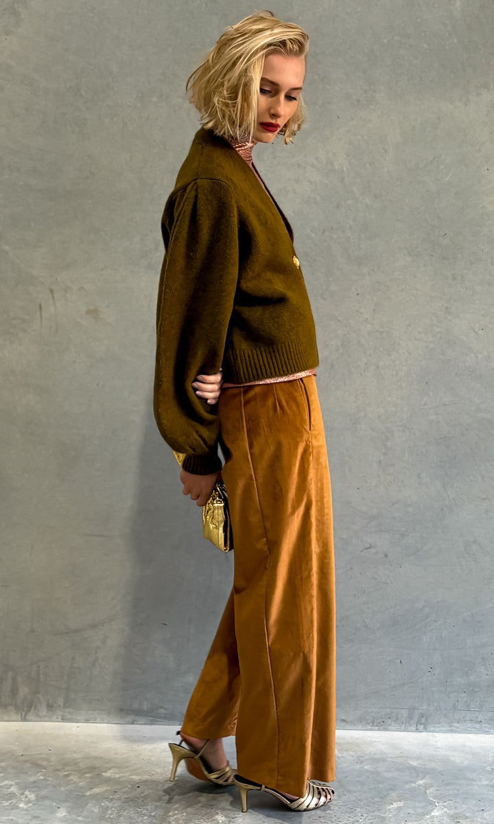 Charlie Oversized Gold Button Cardi - Forest Green