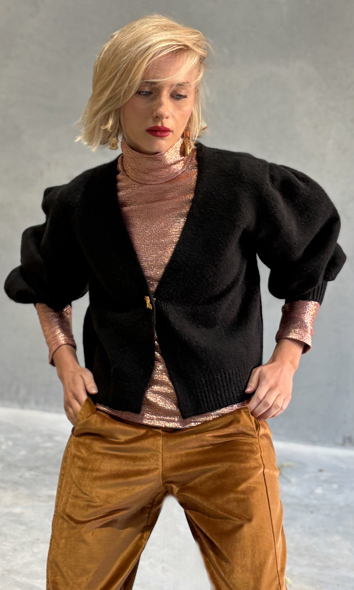 Charlie Oversized Gold Button Cardi - Black