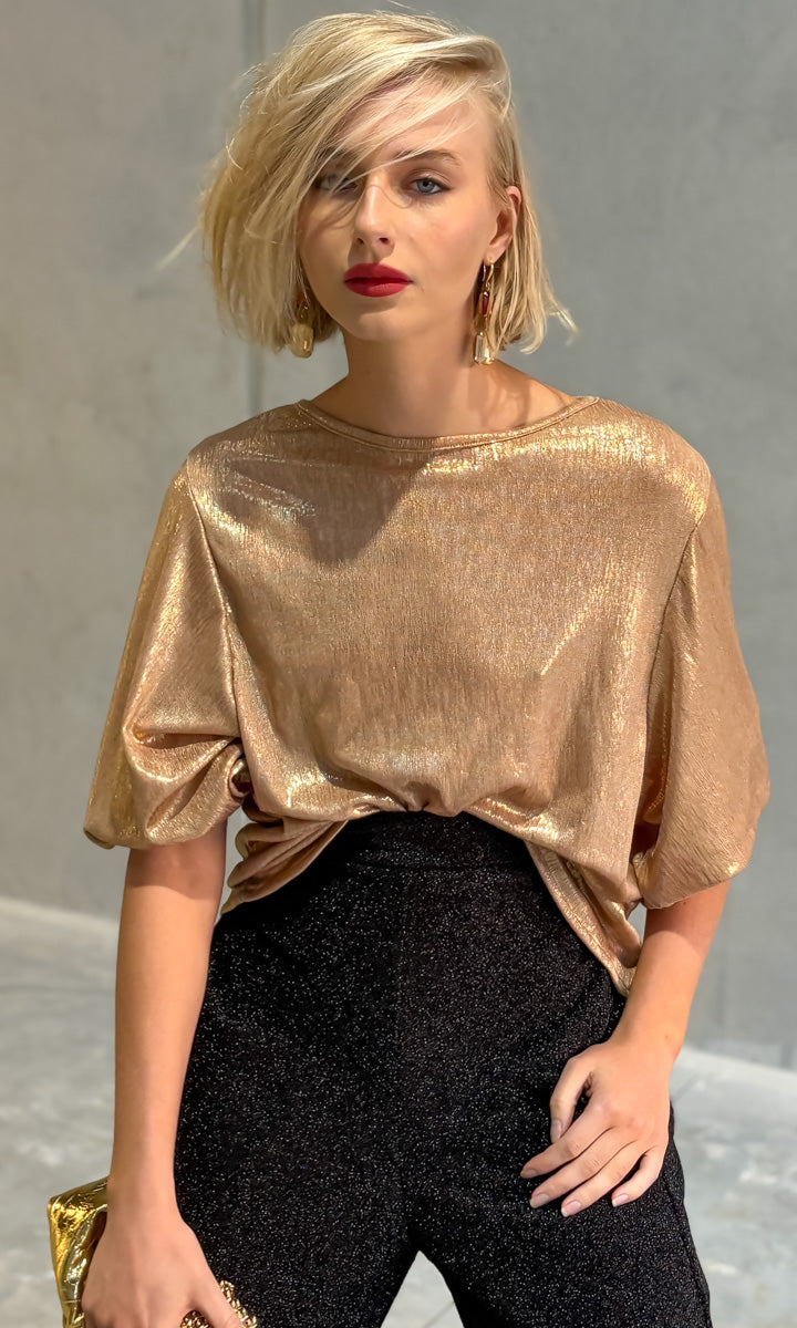 HOSS Helene Tie Back Top - Gold Lamè