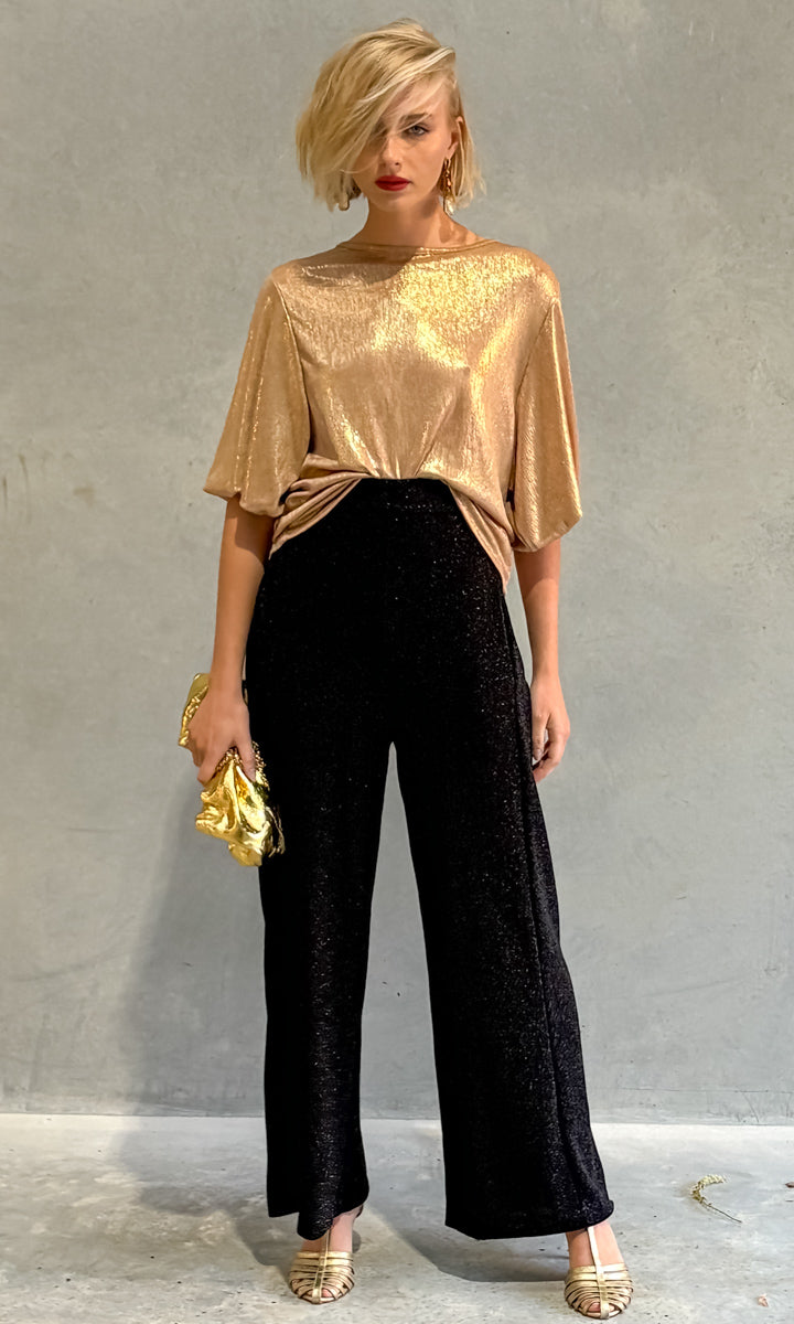 HOSS Helene Tie Back Top - Gold Lamè