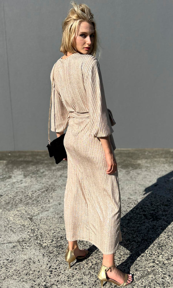 HOSS Champagne Knit Wrap Dress - hoss