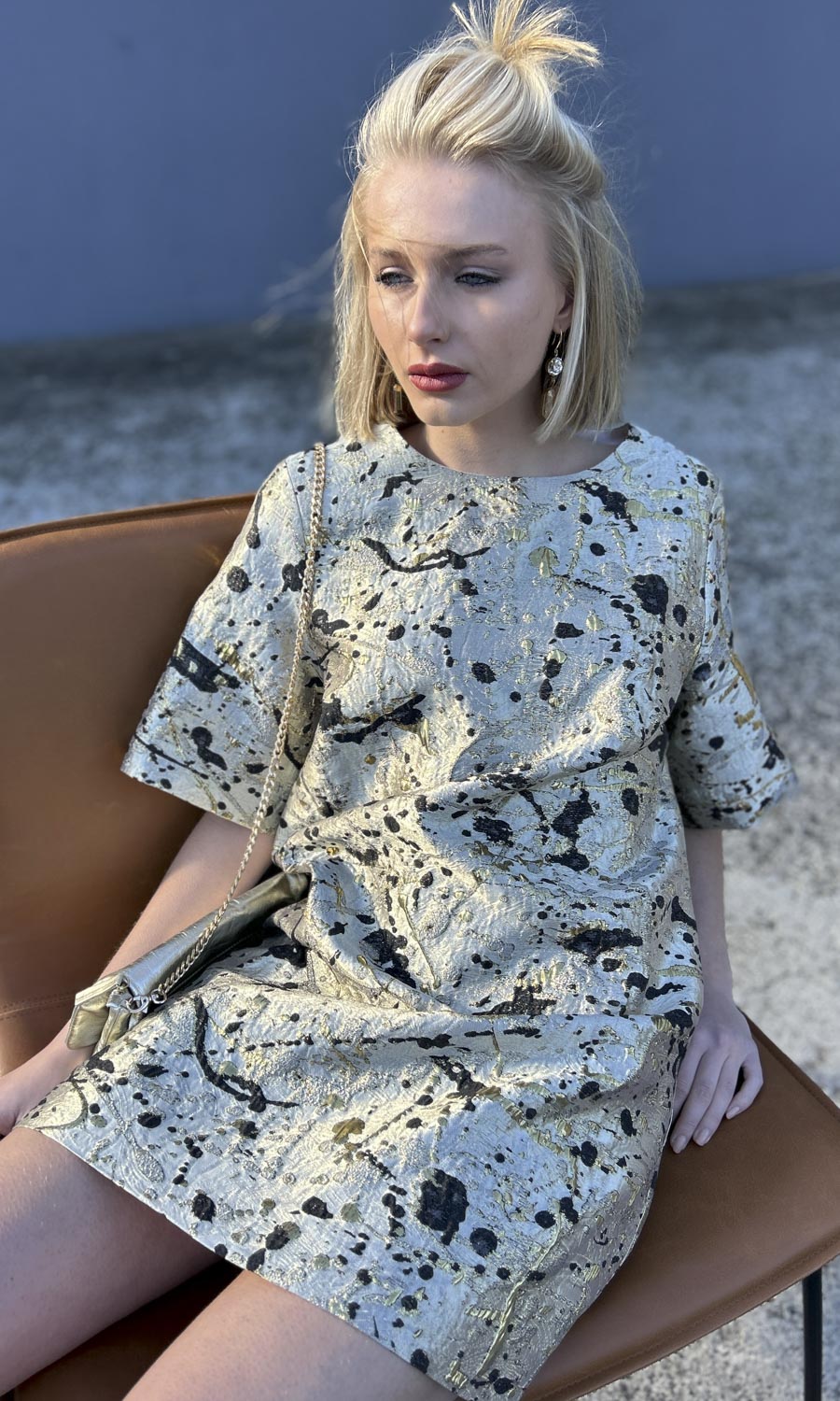 hoss Phillipa Dramatic Gold/Black Shift Dress