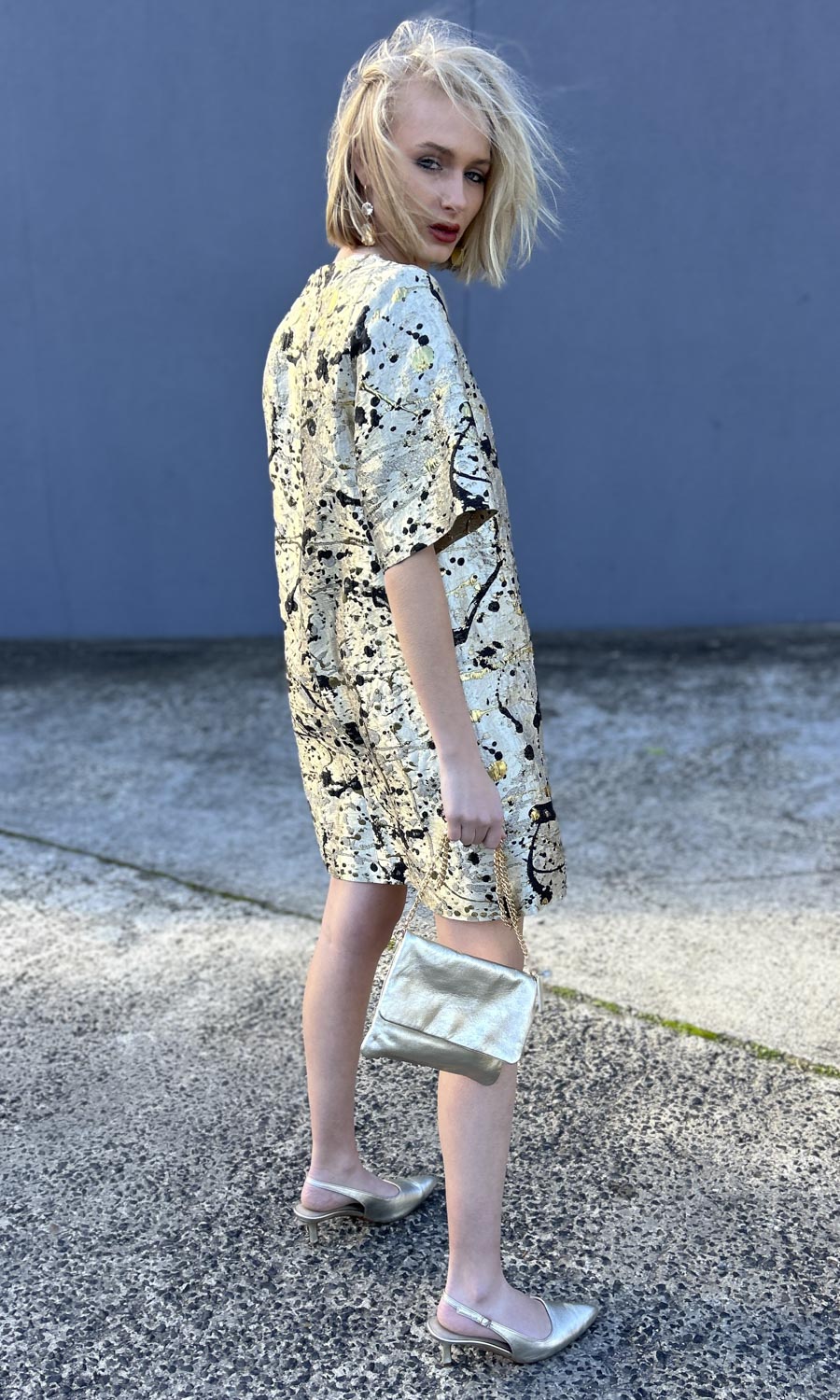 hoss Phillipa Dramatic Gold/Black Shift Dress