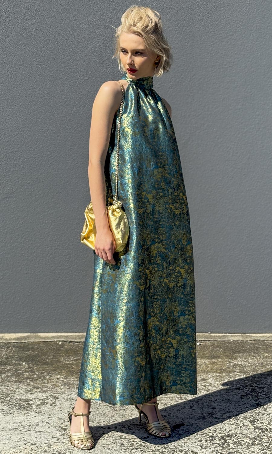 hoss Montreal  Maxi Halter Dress -  Reef Blue /Gold