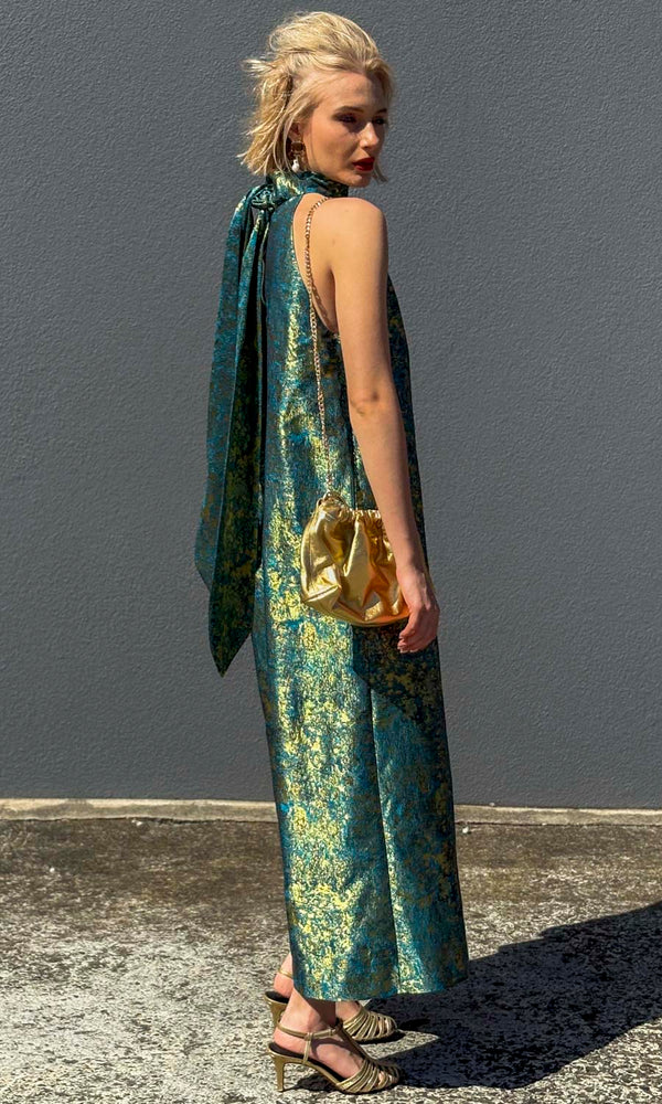 hoss Montreal Maxi Halter Dress - Reef Blue /Gold