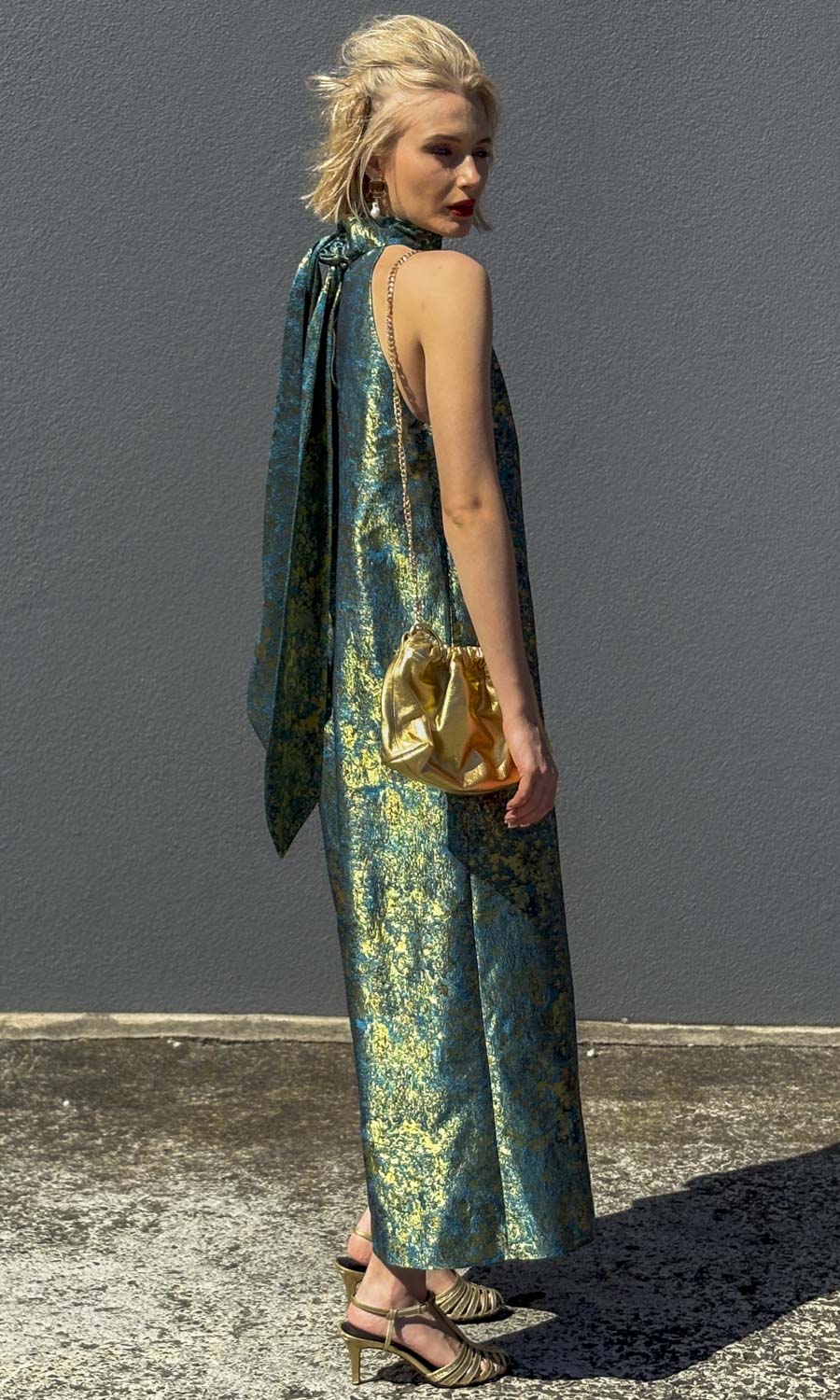 hoss Montreal  Maxi Halter Dress -  Reef Blue /Gold