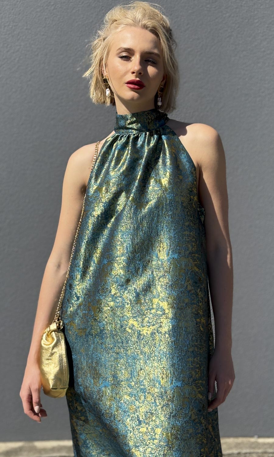 hoss Montreal  Maxi Halter Dress -  Reef Blue /Gold