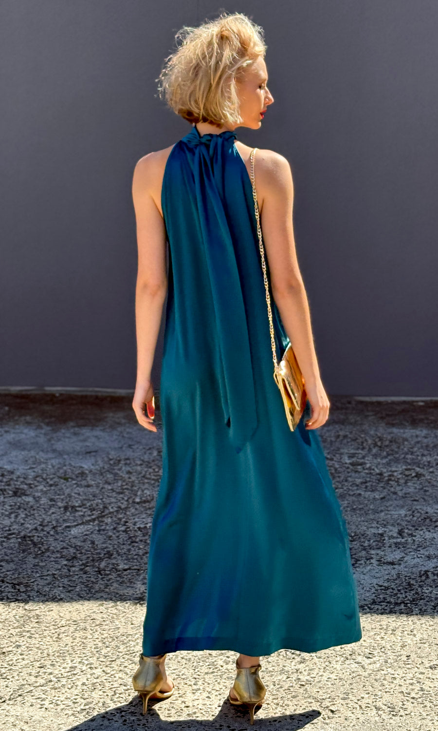 hoss Montreal Neck Tie Maxi Halter Dress - Blue Silk