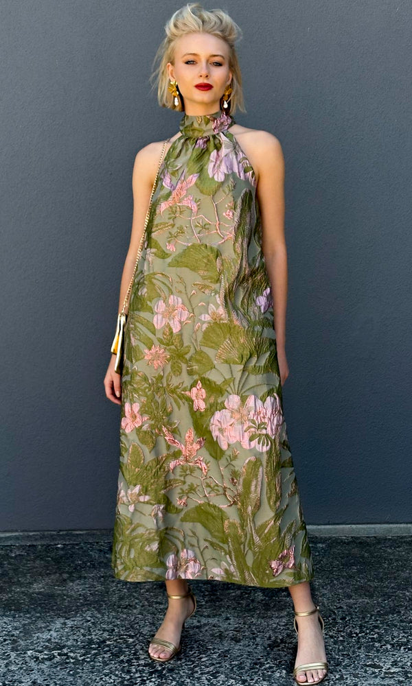 hoss Montreal Maxi Halter Dress - Brocade Botanical