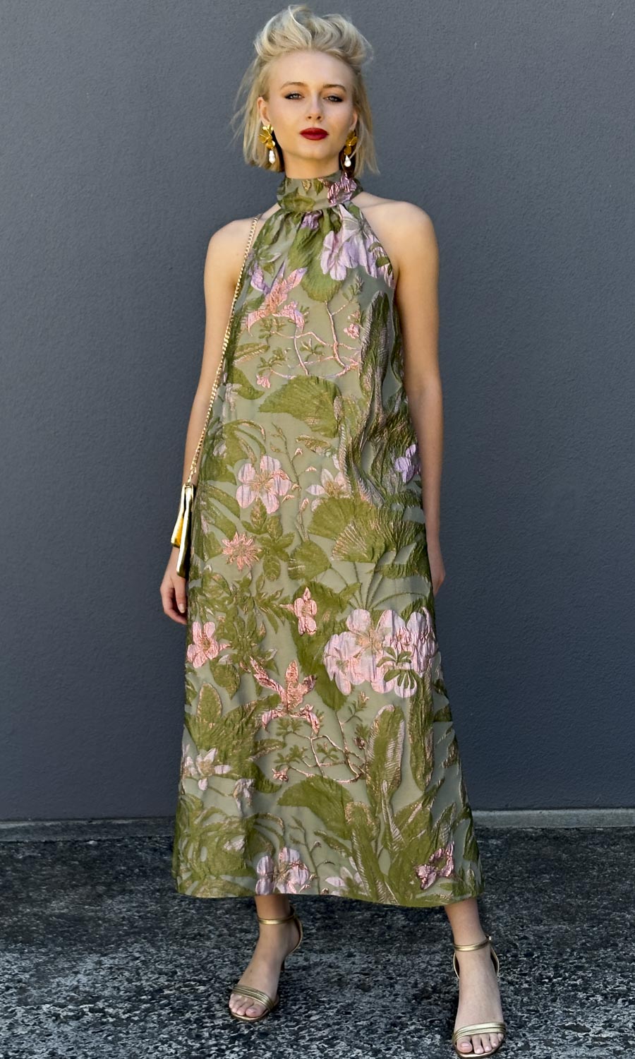 hoss Montreal Maxi Halter Dress - Brocade Botanical