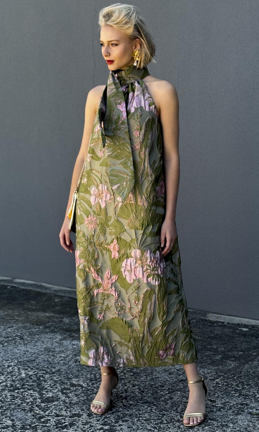 hoss Montreal Maxi Halter Dress - Brocade Botanical