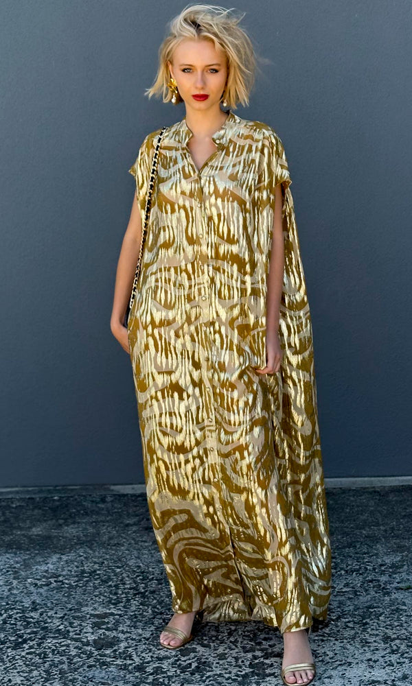 HOSS Cormac Maxi Dress - Gold Swirl - hoss