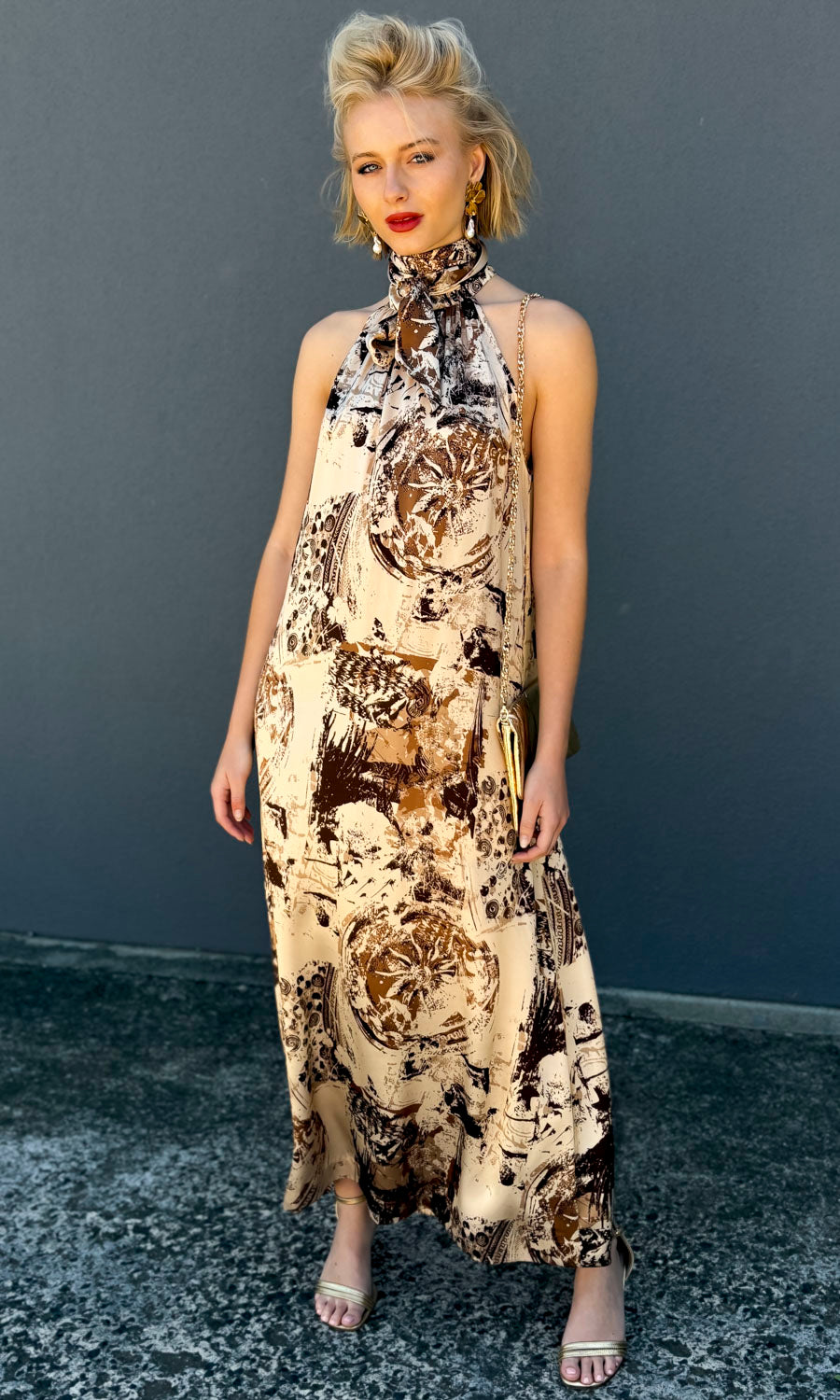 hoss Montreal Maxi Halter Dress - Vintage Golds 16 hoss Montreal Maxi Halter Dress - Vintage Golds 16