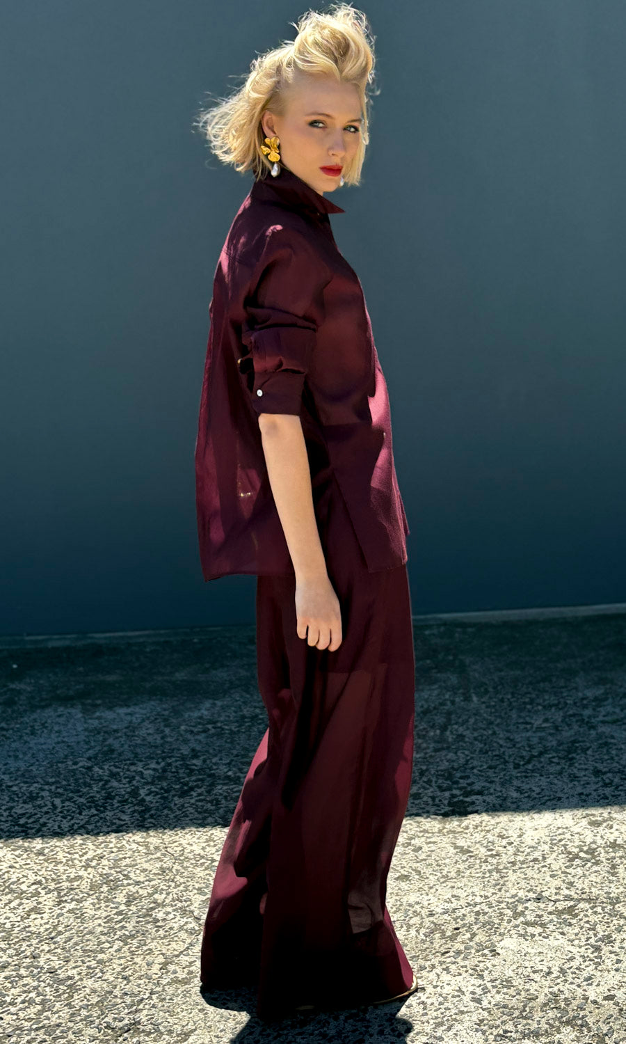 Marella Pianta Trouser - Burgundy Silk Voile