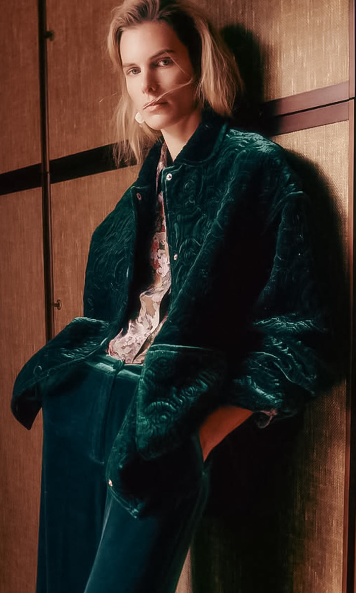 Momoni Botanical Coat - Dark Emerald