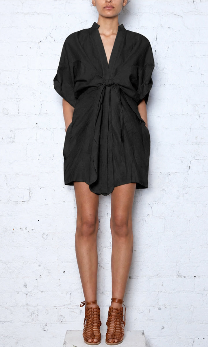 KITX Tie Front Shirt Dress -  Black