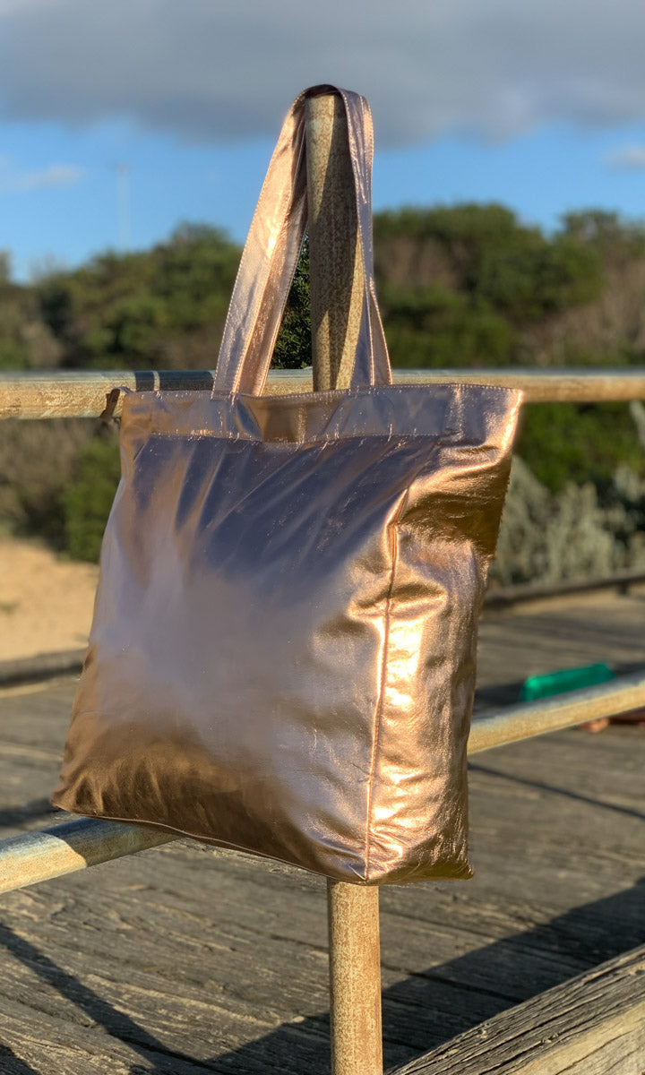 Hoss Metallic  Rose Gold Leather Tote