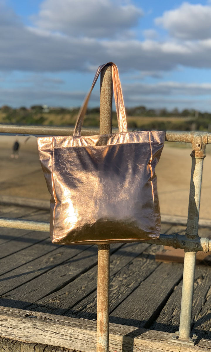 Hoss Metallic  Rose Gold Leather Tote