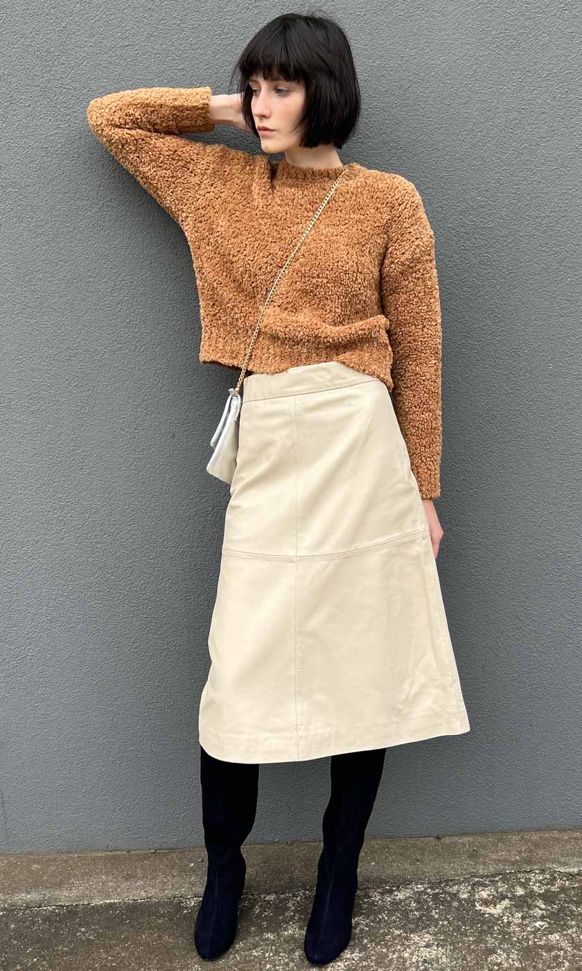 Sofia Irina Leather Midi Skirt - Milk