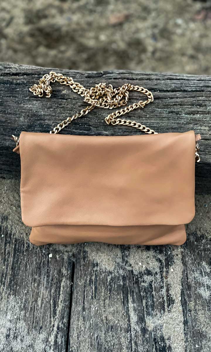 Hoss Salmon/Peachy Leather Gold Chain  Bag