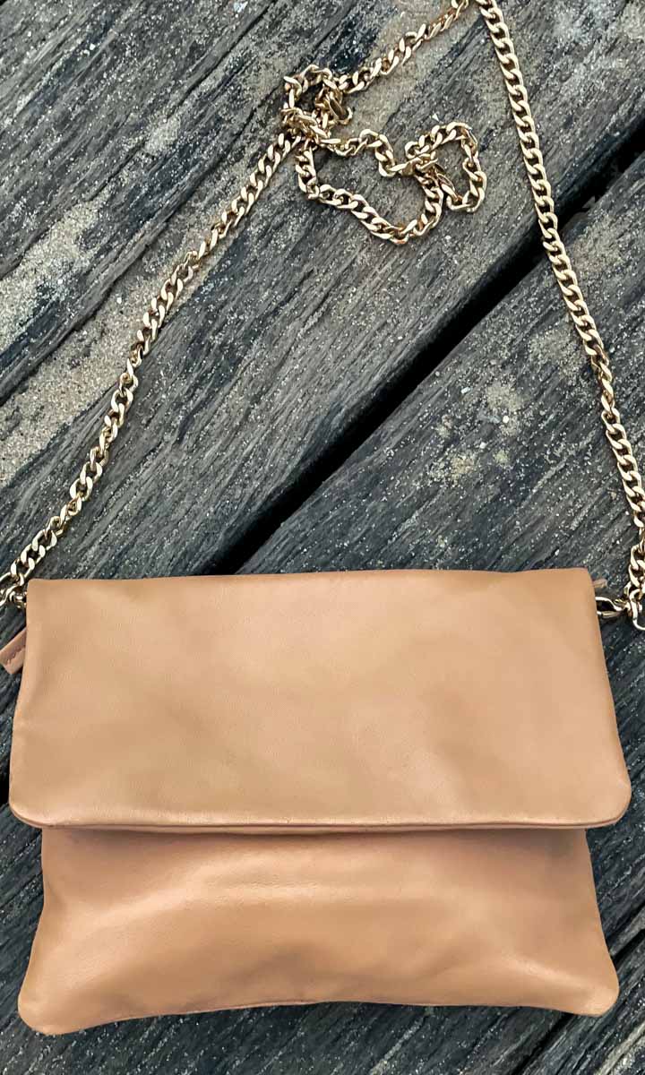 Hoss Salmon/Peachy Leather Gold Chain  Bag