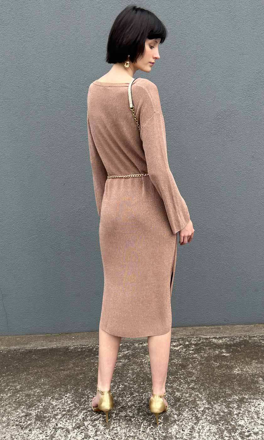 Marella Nadir Lurex thread Knitted Dress - Mocha