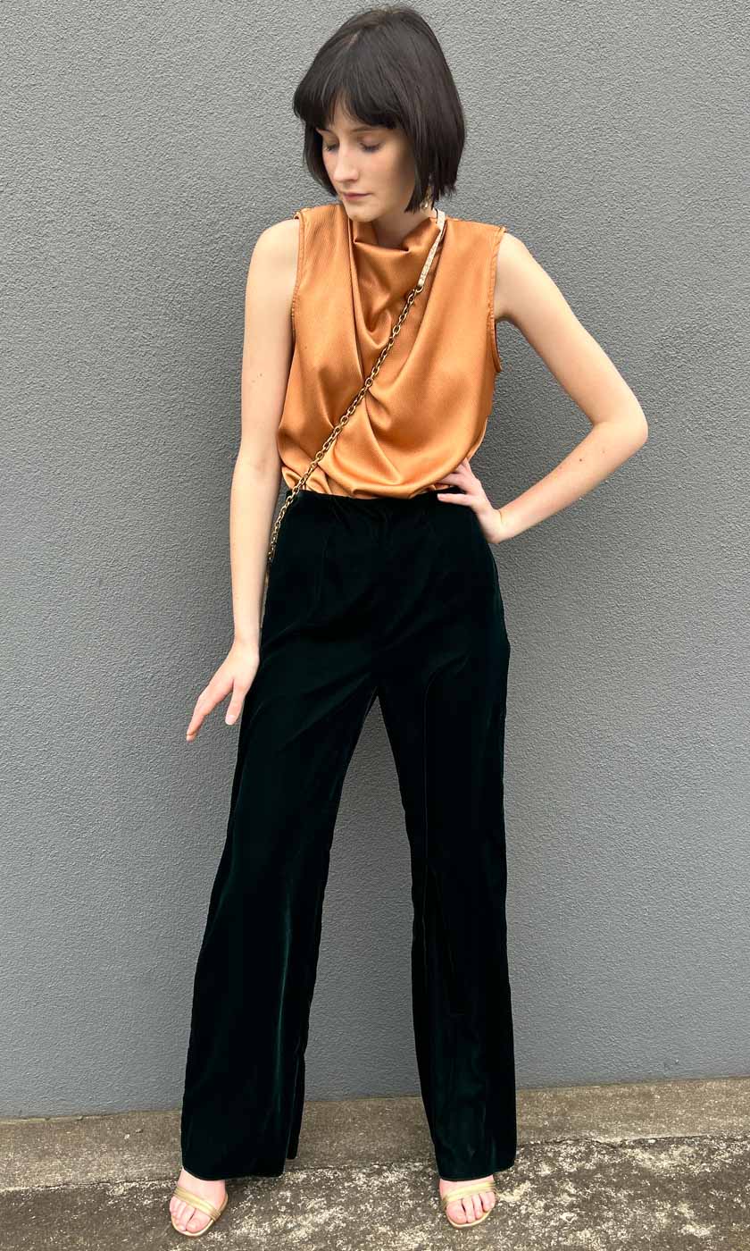 Marella Velvet Wide Leg Trouser Emerald Green hoss