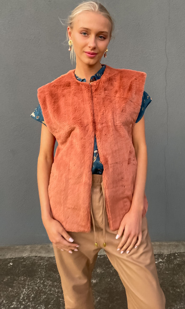 Tan Pow Faux Fur Vest by Twinset