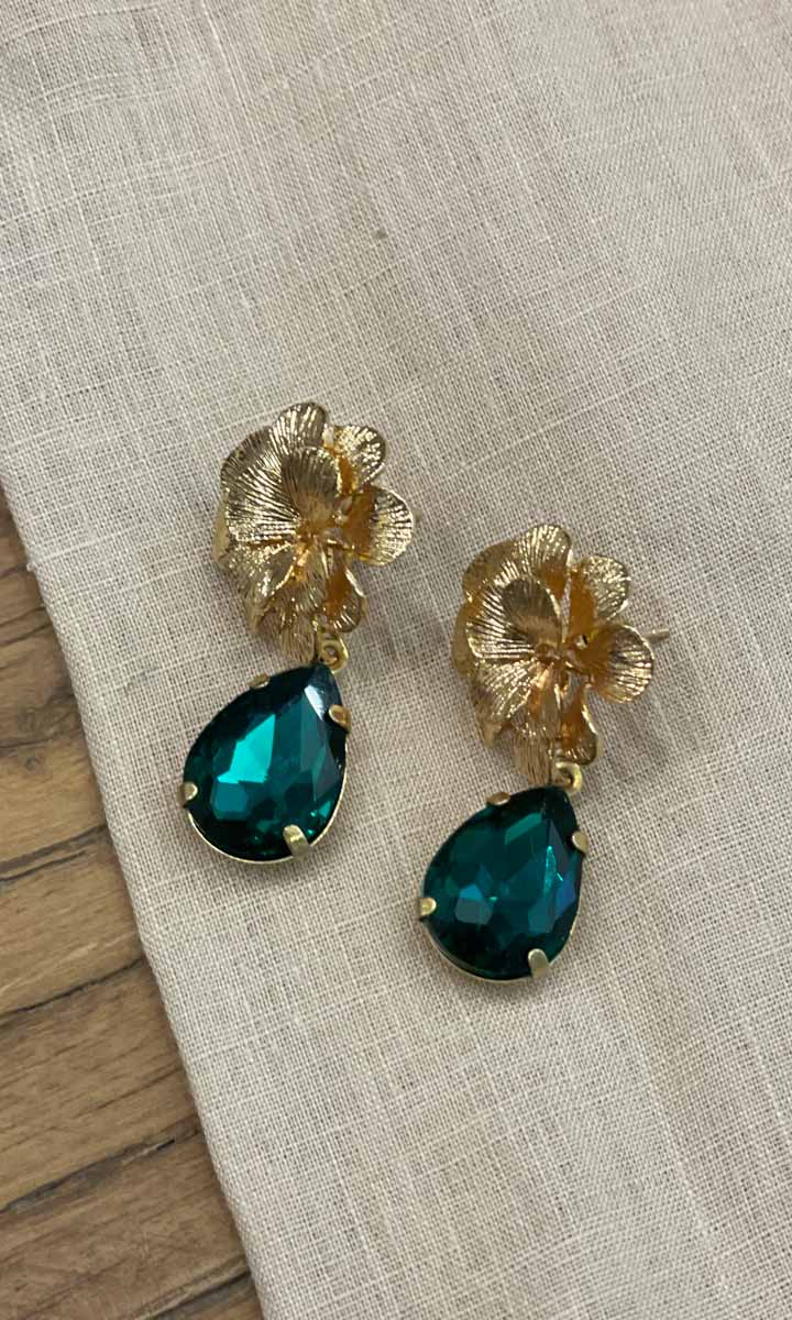 Fleur Drop Earrings - Emerald Green