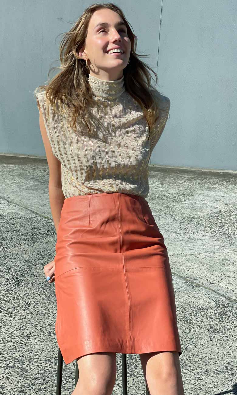 Hoss Michelle Burnt Orange Leather Skirt