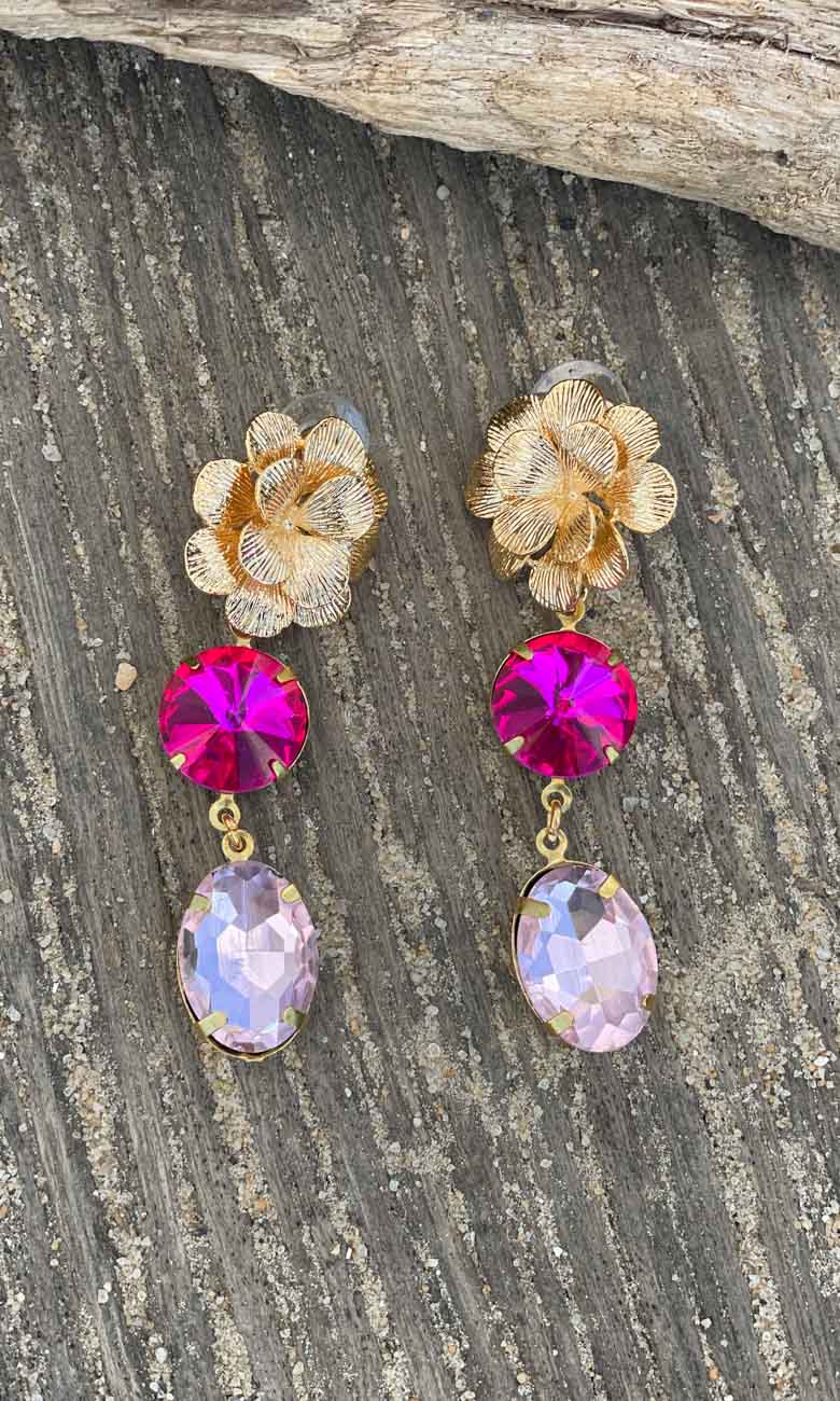 Fleur Drop Earrings - Pink