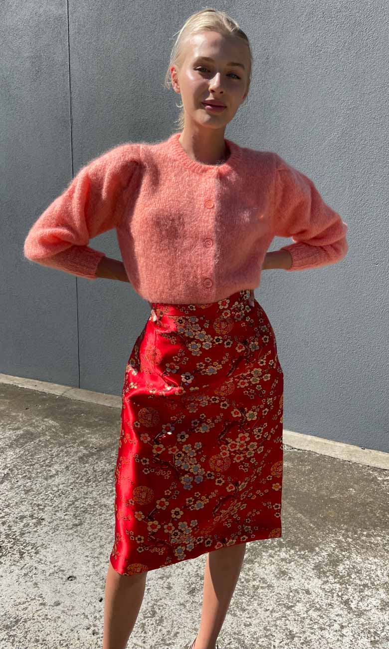 HOSS Madame Butterfly Silk Skirt-  Oriental Red