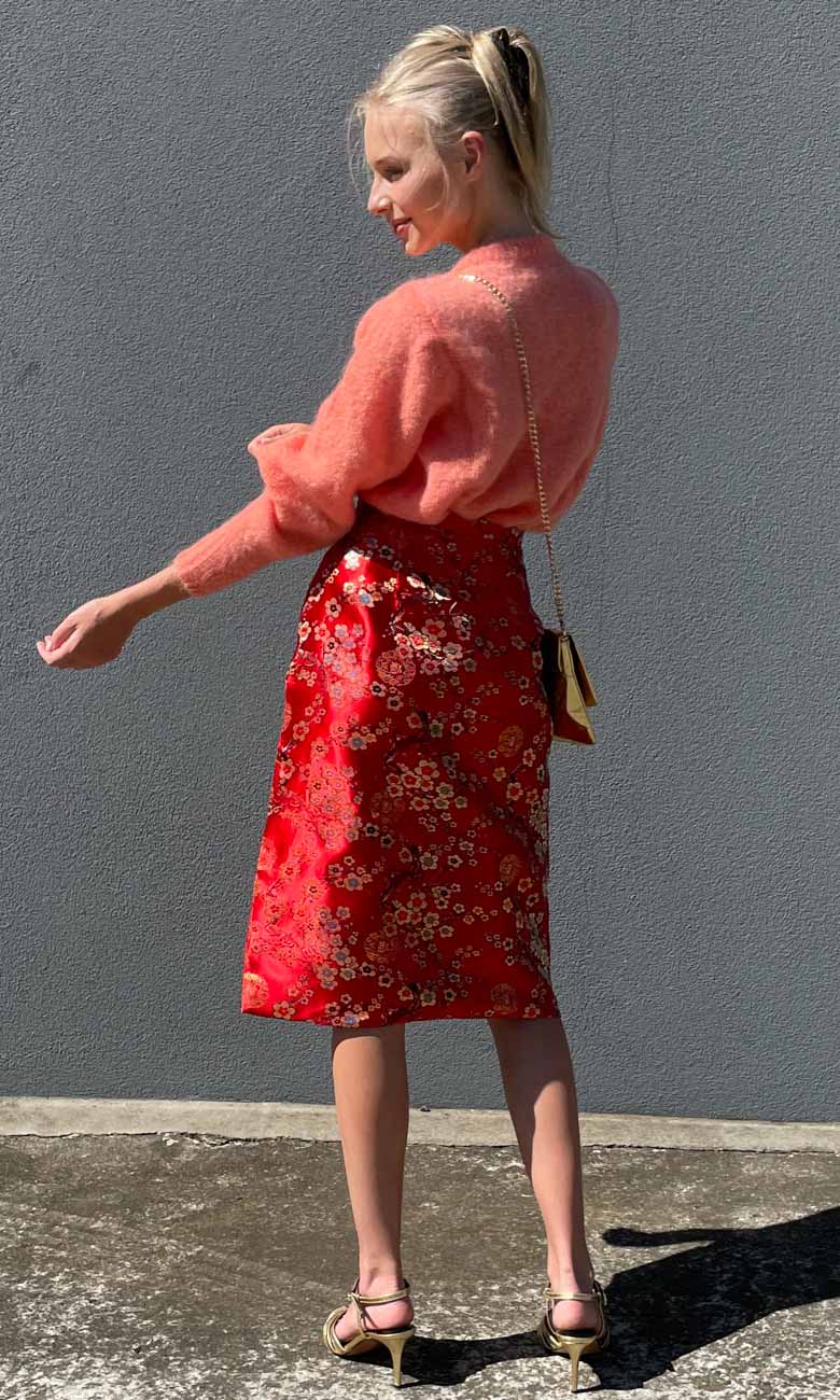 HOSS Madame Butterfly Silk Skirt-  Oriental Red