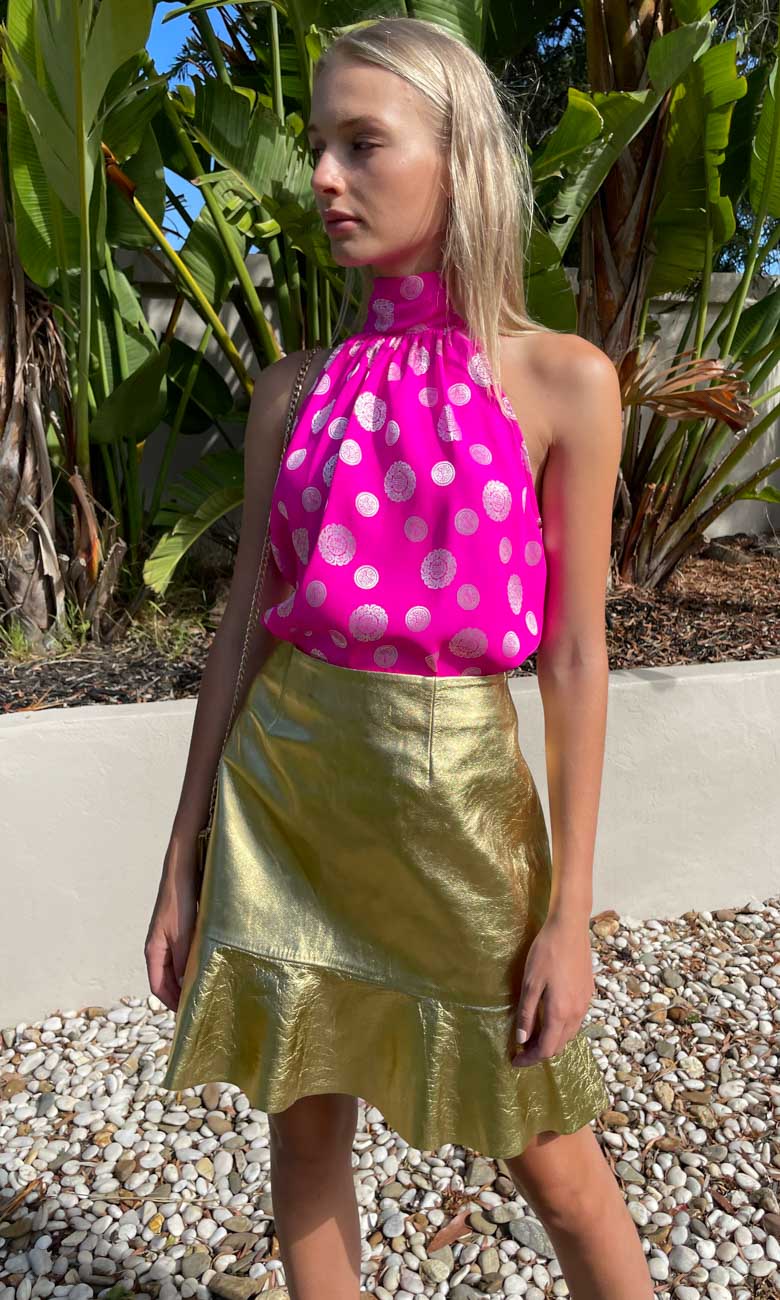 Hoss Leather Frill Edge Skirt -  Gold