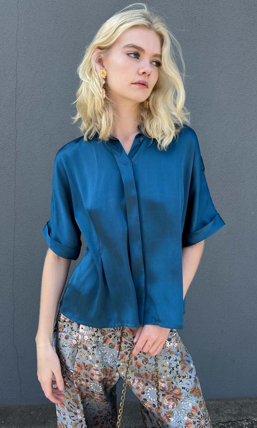 Mastani Aegean Blue Silk Shirt